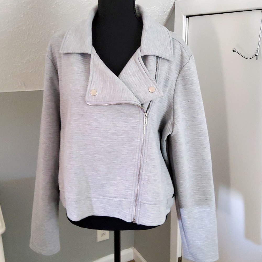 Mud Pie Motorcycle Jacket, Women's SZ Large, Light Gray, New
